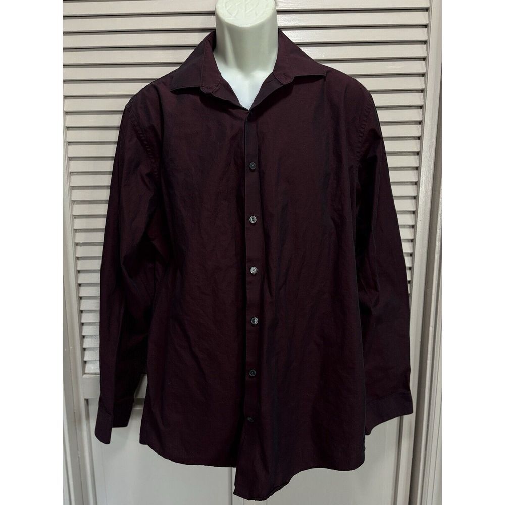Kenneth Cole Reaction Slim Fit Burgundy Long Sleeve Button‎ Up Shirt Size 16.5